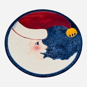 Cardinal Star Filled Nights Santa Dessert Plate Ceramic Christmas Decor VG